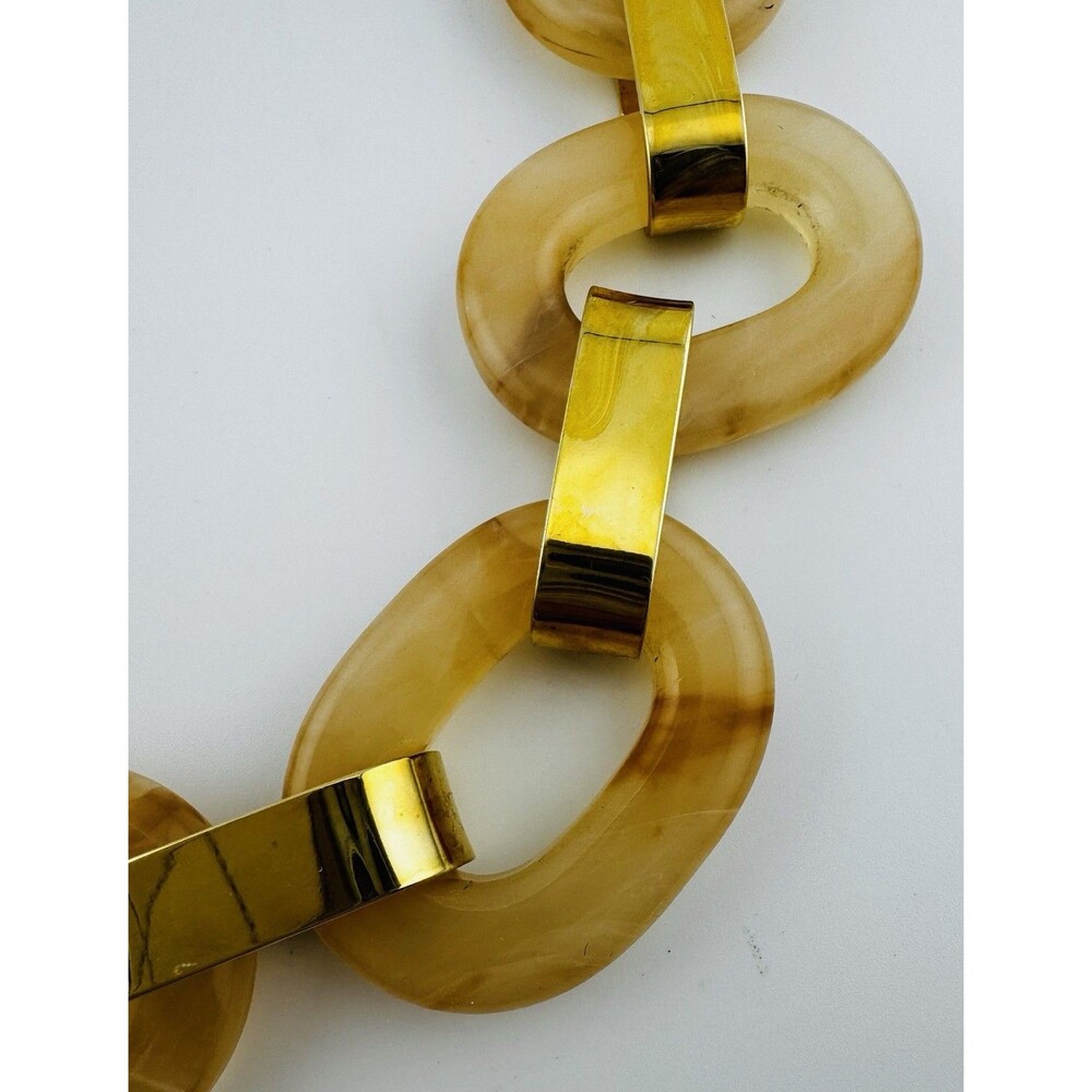J Crew Chunky Necklace Gold Tone Tortoiseshell Butterscotch  Acrylic Chain 20” - Picture 4 of 4